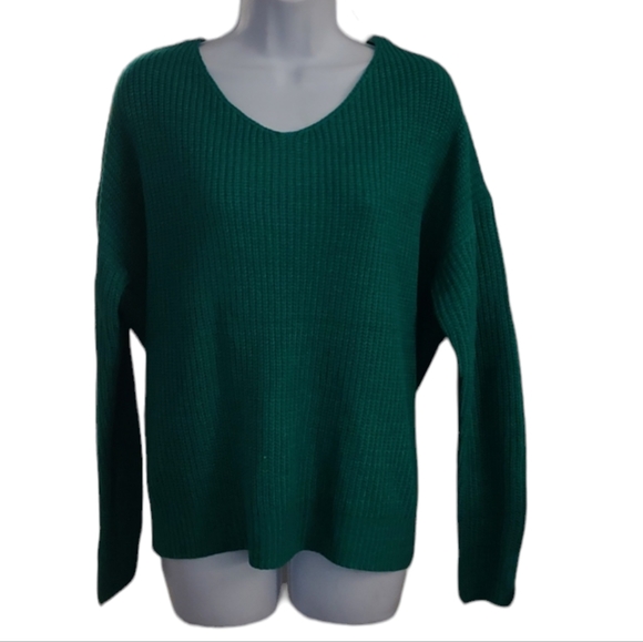 New Green V Neck Main Strip Knit Sweater w/ Knot in Back sz Large - Picture 6 of 6